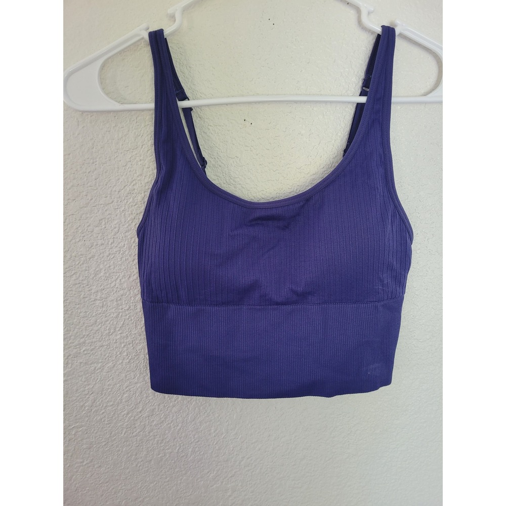PINK Active Purple Ribbed Cropped Tank Top Adjustable‎ Straps Medium #6